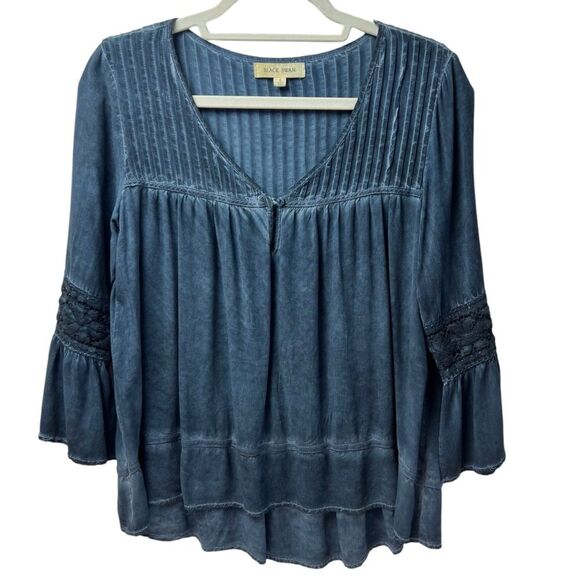 Black Swan Long Sleeve Lace Bell Sleeve Peplum Loose Fit Top Size S - Picture 1 of 7